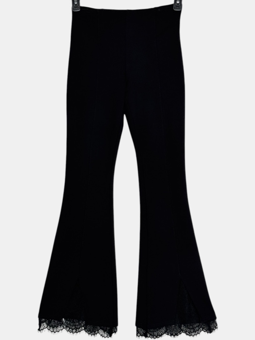 Slim Factor by Investments Black Flare Pants Lace Hem Stretch Pull-On Size S - Picture 2 of 12